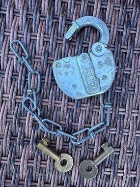 Vintage Adlake Padlock with Chain and Two Brass Keys